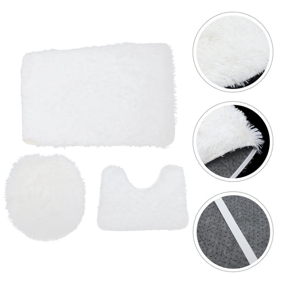 CTIRCHIU 1 Set Plush Reusable Toilet Lid Cover with Soft White Bathroom Floor Mat for Home Comfort and Stylish Decor