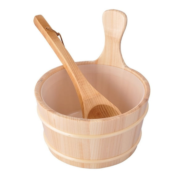 Masteelf 1Set Wood Bucket and Spoon Sauna Room Barrel Scoop Useful Bathing Supply