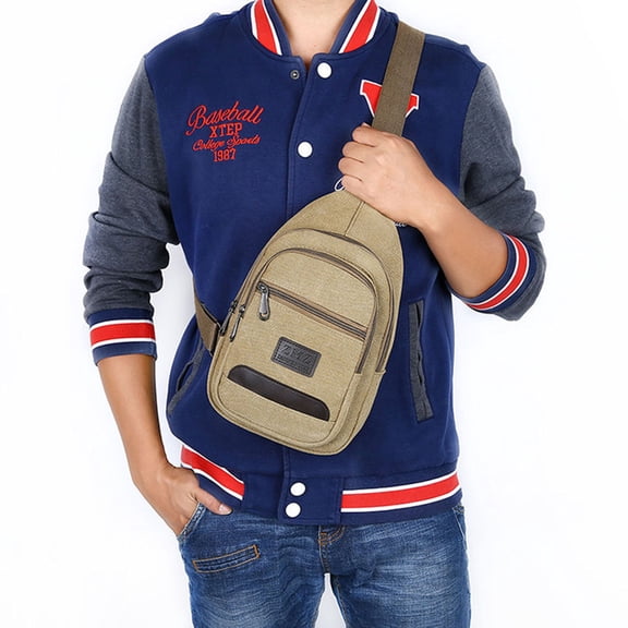 Masteelf Men's Canvas Chest Bag Crossbody Sling Shoulder Bag with Zippered Pockets Large Capacity Khaki