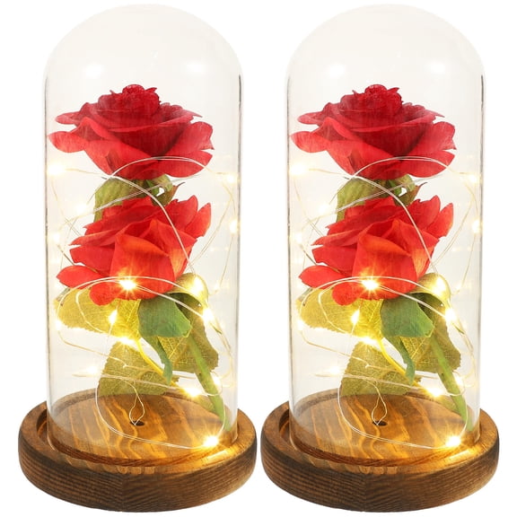 Masteelf 2 Eternal Glass Dome Lamp Desk Light Preserved Flowers Brown