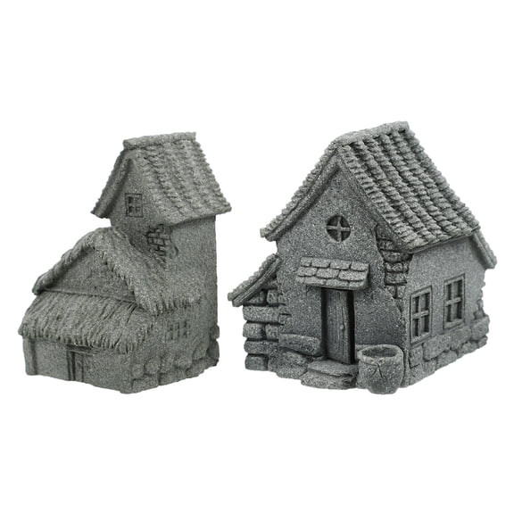 Masteelf 2-Pack Miniature Tiny Houses for Landscaping and Home Decoration, Child-Friendly Light Grey Models