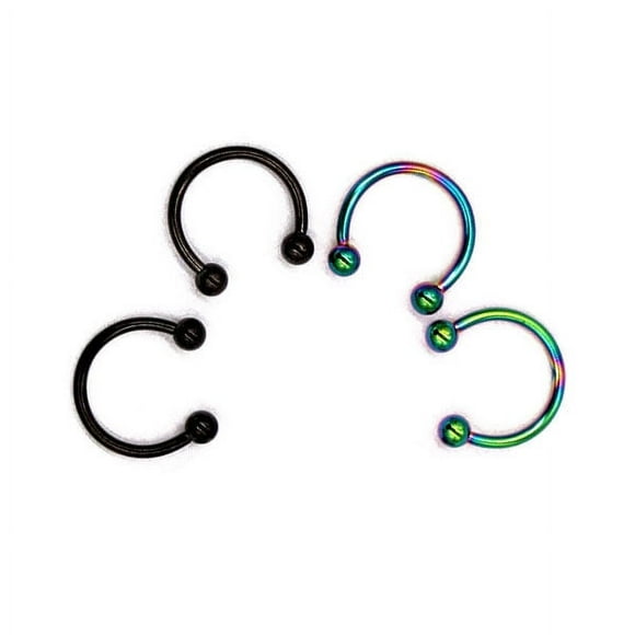 Masteelf 2 Pair of Stainless Steel Horseshoe Bar Nose Ring Septum Circular Barbell Tragus Earrings (Rainbow+Black)