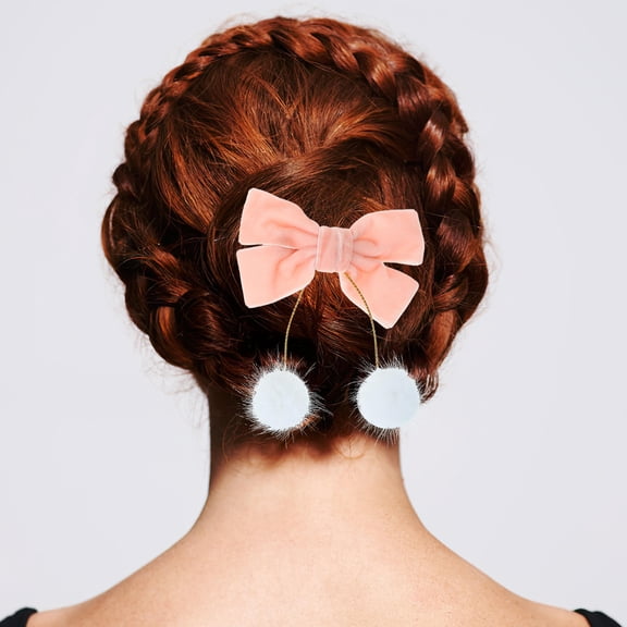 Masteelf 2 Pairs Bow Hair Accessories Red Pink 9.8x3.5in Furry Ball Design Tassel Decoration Stage Performance