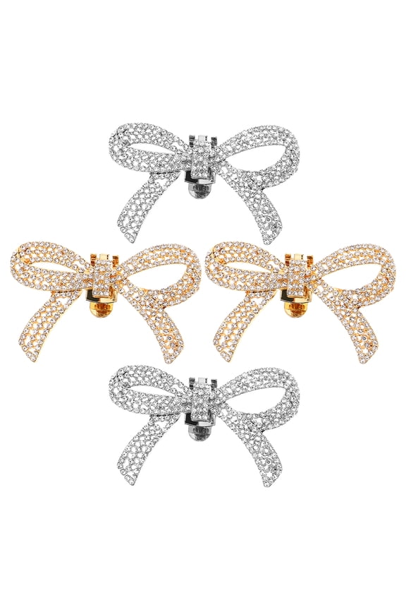 2 Pairs Removable Rhinestone Shoe Flower Bows for Women, Decorative Shoe Accessories, Size 6x4x1 cm
