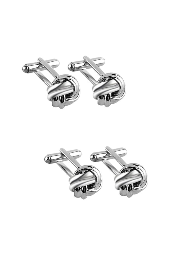 2 Pairs Knot Cufflinks Shirt Cuff Links Unique Business Wedding Gift for Men (Silver)