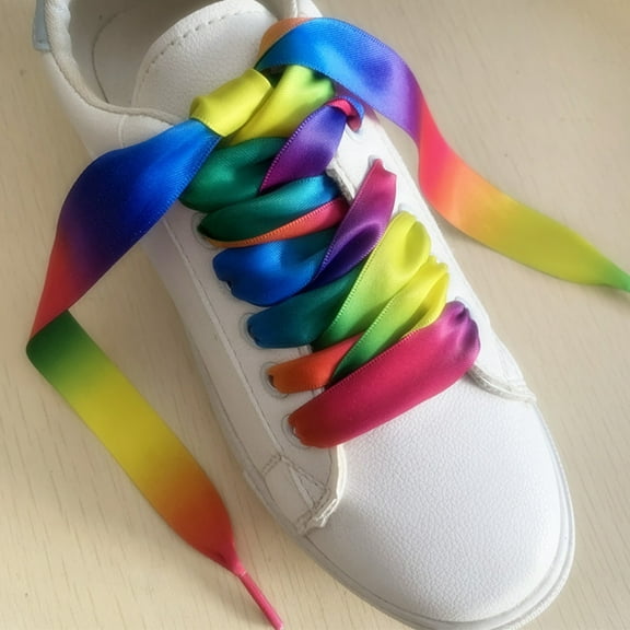 Masteelf 2 Pairs Sneakers Shoe Ribbon Laces Rainbow Laces Flat Shoelaces 120x2cm Colorful