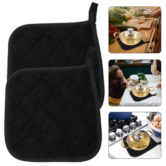Masteelf 2 Pcs Anti-Scalding Dish Mat Set for Kitchen Pots and Dining Table, Black Pads