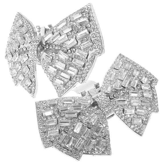 Masteelf 2 Pcs Bow Rhinestone Patches Bowknot Shoe Charms Woman Silver