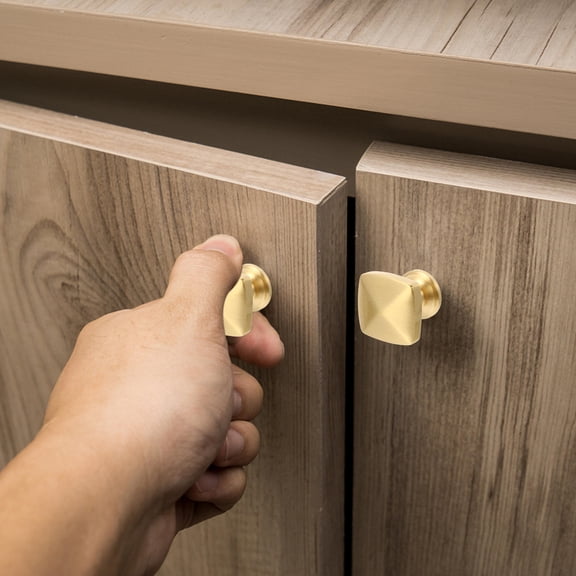 Masteelf 2 Pcs Cabinets Handles Brass Door Handle Kitchen Handle 2.7X2.7CM Golden