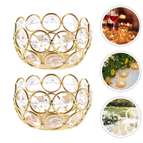 Masteelf  2 Pcs Candlesticks Wedding Holders Crystal Tea Simple Shape Golden Stands