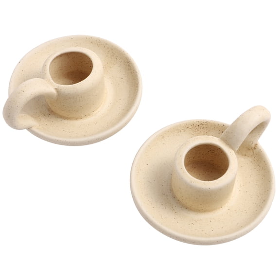 IDEANATEGRATE Ceramic Candlestick Holders Beige Yellow For Votive Holders 2Pcs 3.0In