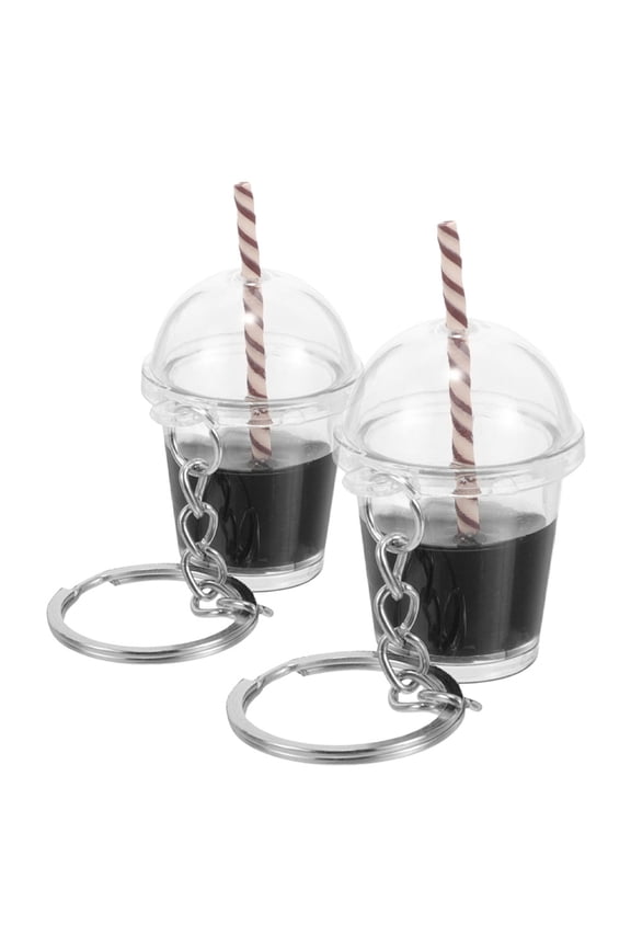 2 Pcs Cute Backpack Charm Liquid Keychain Milk Tea Miss