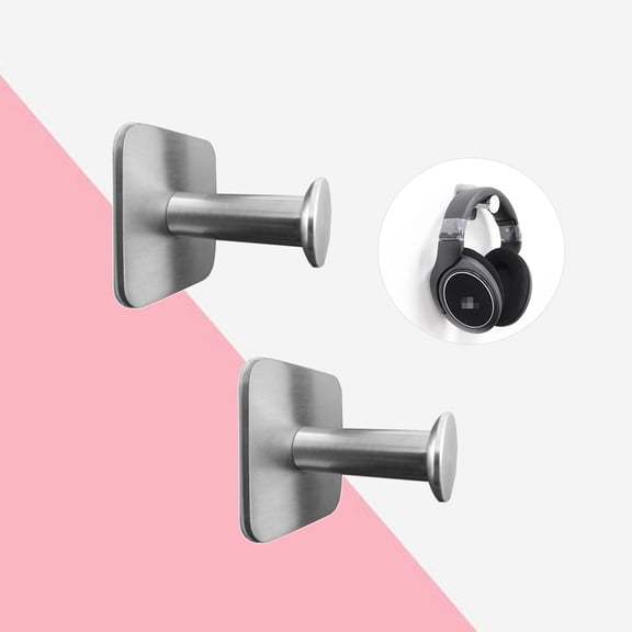 Masteelf 2 Pcs Extensible Headphone Stand Holder Stainless Steel Stick-On with Adhesive Hooks Under Desk Dual Headset Hanger Mount for All Headphones