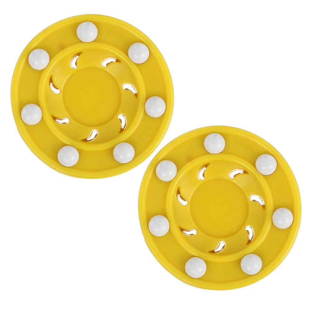 Durable Plastic Ice Hockey Puck for Training Use Yellow Color 2 Pieces Low Friction Sliding