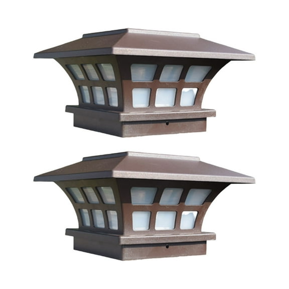 Masteelf 2 Pcs Gate Lamp Solar Post Lights Garden outside 16*10cm Coffee
