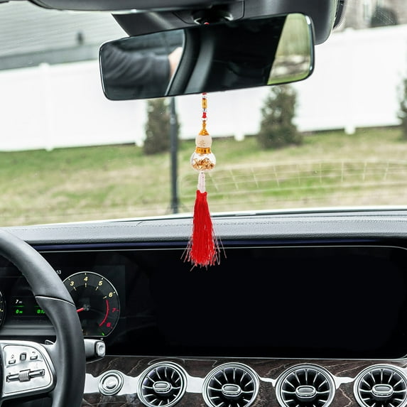 Masteelf 2 Pcs Gourd Car Rearview Mirror Hanging Ornaments Double Tassel Car Interior Accessories Creative Car Mirror Hangers Car Stylish Interior Accessory