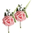 thumbnail image 1 of LOLIPPYY Wedding Flower Corsage Pink PE Metal for Men Groom Best Man 2Pcs 3.1x5.9x1.2in, 1 of 8