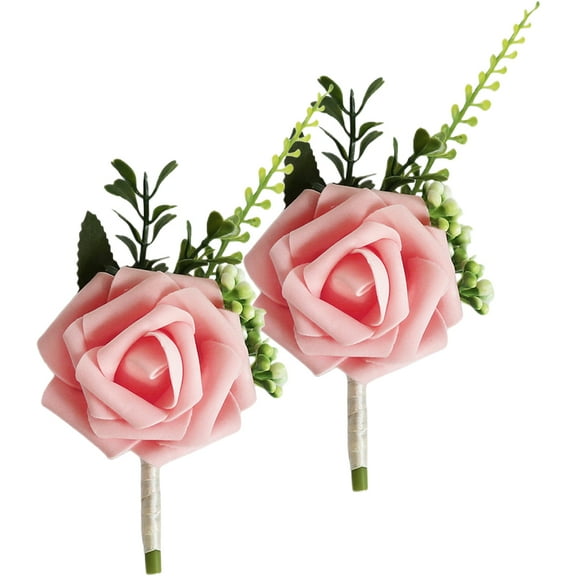 LOLIPPYY Wedding Flower Corsage Pink PE Metal for Men Groom Best Man 2Pcs 3.1x5.9x1.2in