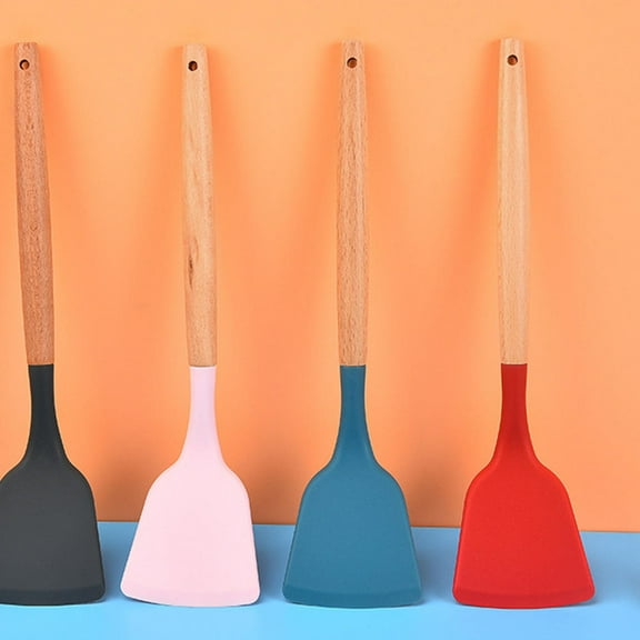 Masteelf  2 Pcs Nonstick Wooden Handle Silicone Spatula Kitchen for Cooking Game Utensils