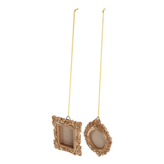 Golden Resin Pendant Photo Frames with Elegant Baroque Design for Home Decor 2 Pieces Small Size