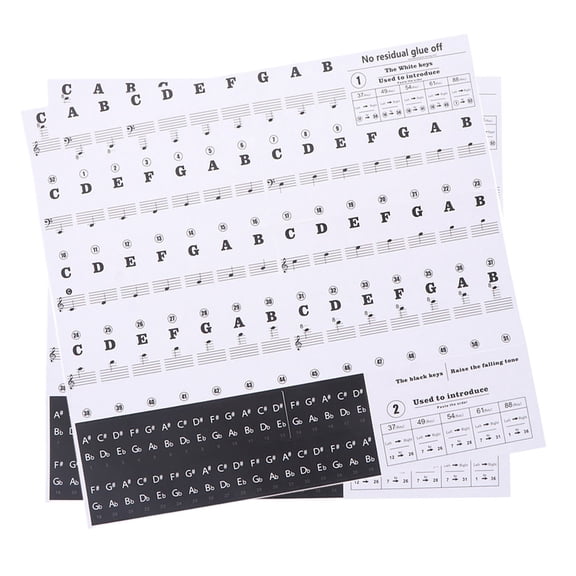 Masteelf 2-Pack Clear Piano Keyboard Stickers Decals for Musical Instrument Keys, Transparent Graphics for Easy Play