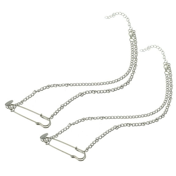 Masteelf Funky Silver Paper Clip Necklace for Women with Unique Safety Pin Pendant Lightweight Alloy Clavicle Chain
