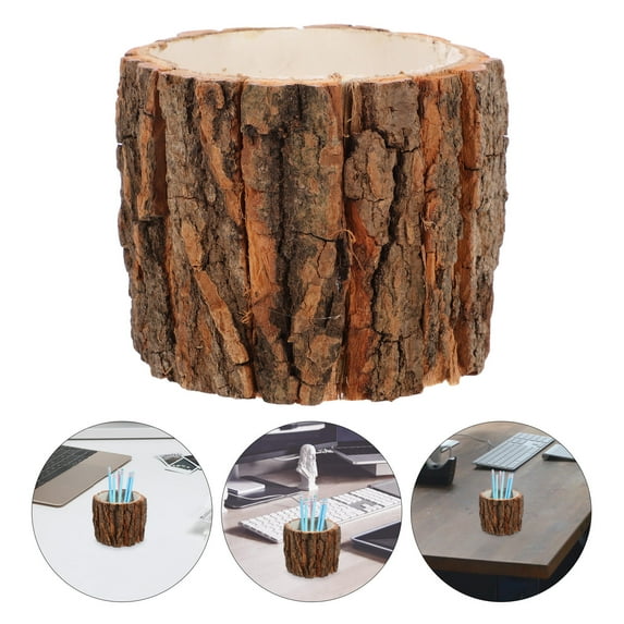 Masteelf 2 Pcs Small Stand Log Pen Holder Pencil Case Boat Pencils Desk Organizer