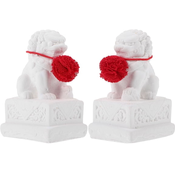 Masteelf  2 Pcs Stone Lion Ornament Miniatures Decorations Office White