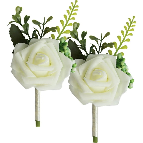 Masteelf 2 Pcs Wedding Groom Best Man Corsage Set for Personal Use, Elegant Floral Boutonniere Accessories