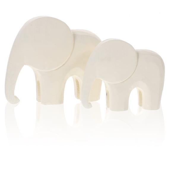 Masteelf Set of 2 Wooden Elephant Figurines Wall Decorations Animal Toys in White Color