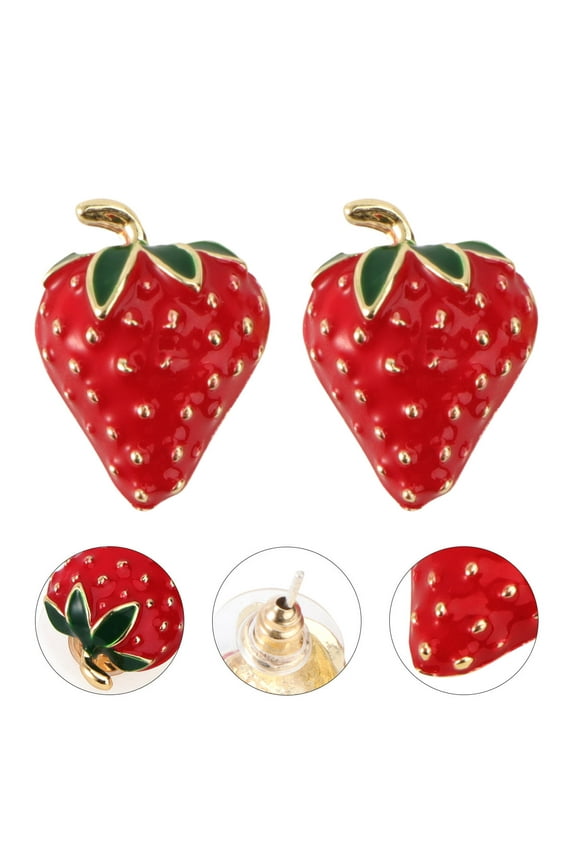 2 Pcs Zircon Earrings Studs Red Wedding Strawberry Items Bride