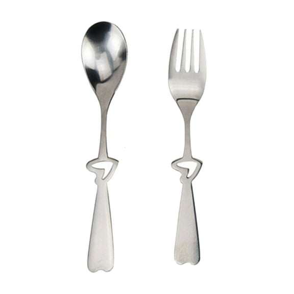 Masteelf 2 Piece Creative Stainless Steel Spoon and Fork Set Flatware with Hollow Out Heart-shaped Handle