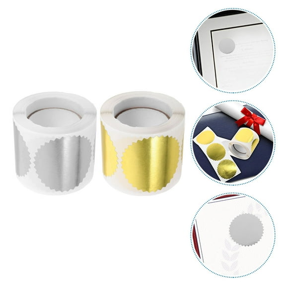 Masteelf 2 Rolls Notary Seal Embosser Golden Embossed Stickers For Envelopes Round Silver Gold Foil Envelope Seal Stickers Book Embosser For Awards Certificates Wedding Invitations