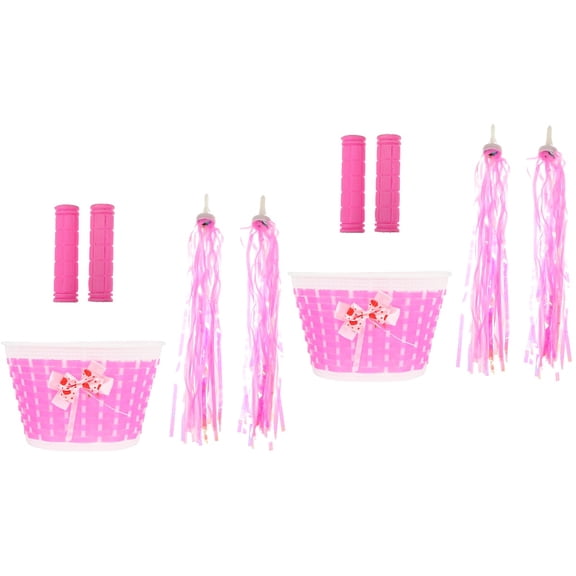 Masteelf 2 Sets  Kids Bike Basket Streamers Handlebar Covers Child Bike Accessories