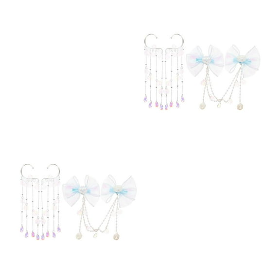 Masteelf 2 Sets  Mermaid Head Chains For Girls Adorable Mermaid Bow Hair Clips Forehead Chain Headpiece For Kids Festival Decorations