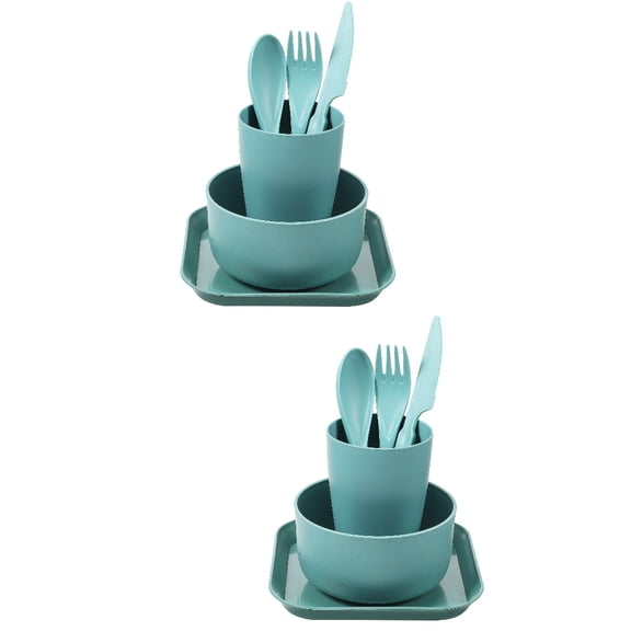Masteelf 2 Sets Wheat Straw Tableware Set Unbreakable Dinnerware Kitchen Cutlery Set