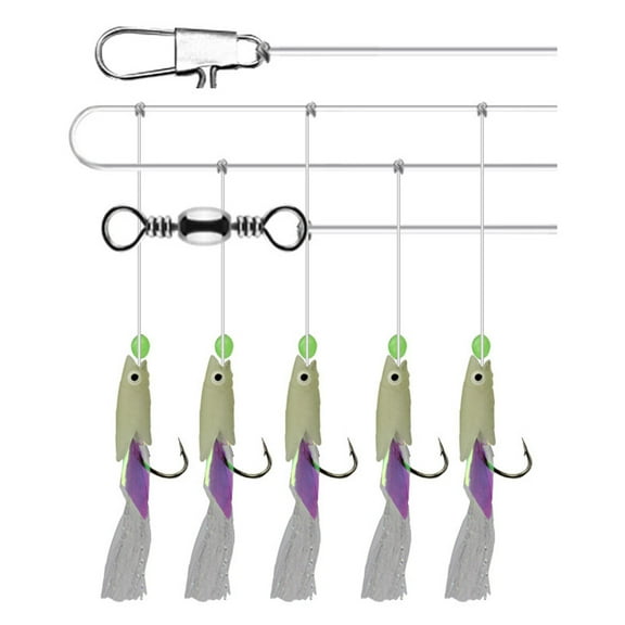 Masteelf 2 Strings Carbon Steel Mackerel Bass Cod Lure Sea Fishing Luminous Fishing Hook Treble Bait Fishing Wire (No.2)
