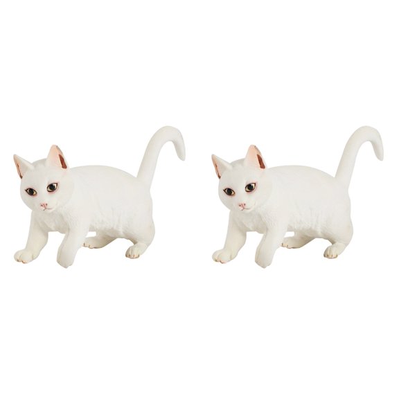 Masteelf 2 pcs  Imitation Solid Cat Model Animal Cat Static Adornment Creative Desktop Decoration for Home Office (White Cat Styling)