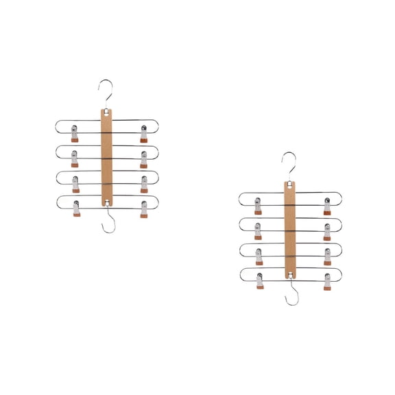 Masteelf 2-Pack Multifunctional Foldable Telescopic Wood Skirt Rack Organizer for Clothes Storage