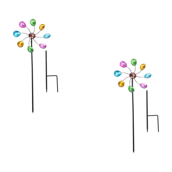 Masteelf 2 pcs  Pastoral Style Windmill Wrought Iron Ground Insert Decor for Outdoor Garden