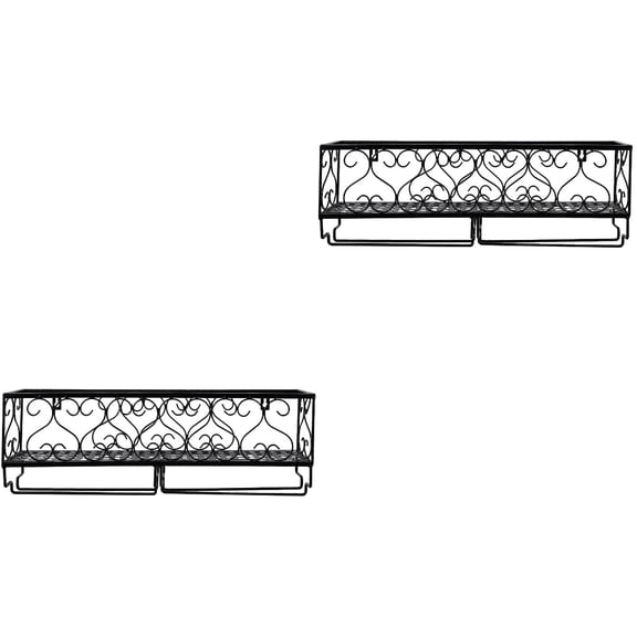 Masteelf 2-Piece Wall Mounted Iron Wine Rack with Glass Holder for Bottles Storage and Hanging Display