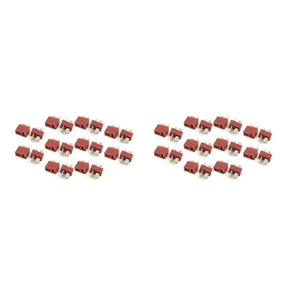 Masteelf 20 Pairs of Gold-plated T Plug Connectors Male & Female Style for RC Lipo Battery Helicopter Car (Red)