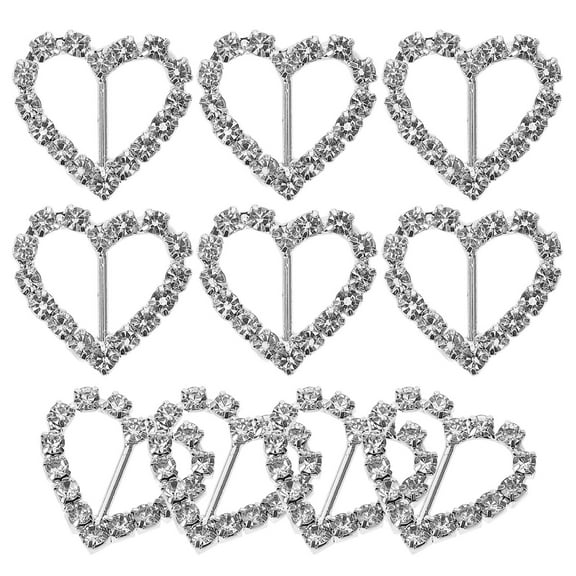 Masteelf 20 pcs Heart Shaped Rhinestone Studded Ribbon Buckle Sliders for DIY Craft Wedding Gift (Silver)