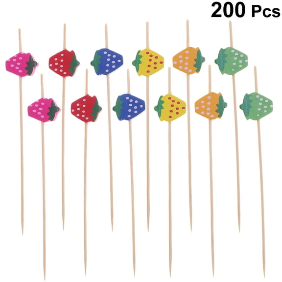 Masteelf 200 Pcs Disposable Wooden Cocktail Picks, Handmade Colorful Fruit & Appetizer Picks, Party Supplies with Mixed Styles
