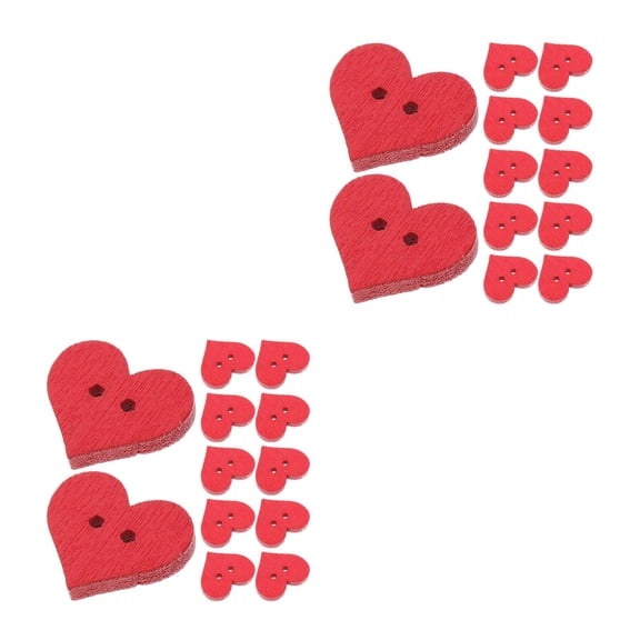Masteelf 200 Pieces  Cute Red Heart Shaped Wooden Buttons Small Decorative Buttons Cartoon Button Clothing Button Cute Clothing Sewing Buttons