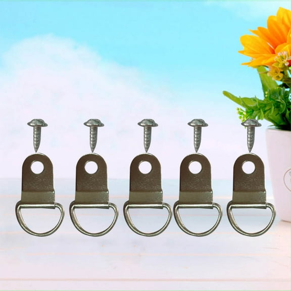 Masteelf 200Pcs D-ring Shape Single Hole Hangers Cross Stitch Hanger Hook for Home Decoration Painting Picture Hanging Hook Wall Decorative Hooks with Screws (Silver)