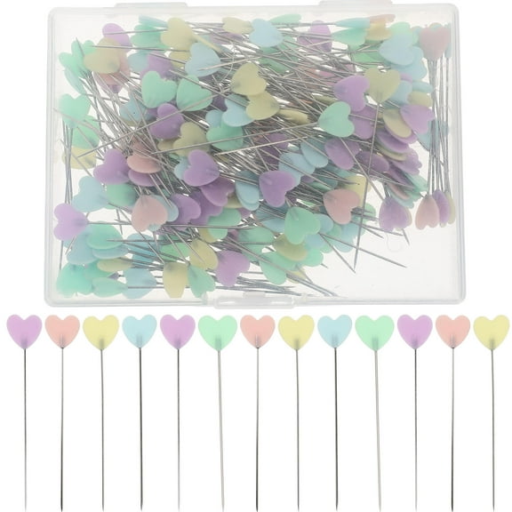 IDEANATEGRATE Sewing Straight Pin Colorful Heart Heads 200Pcs 5.5X0.39in