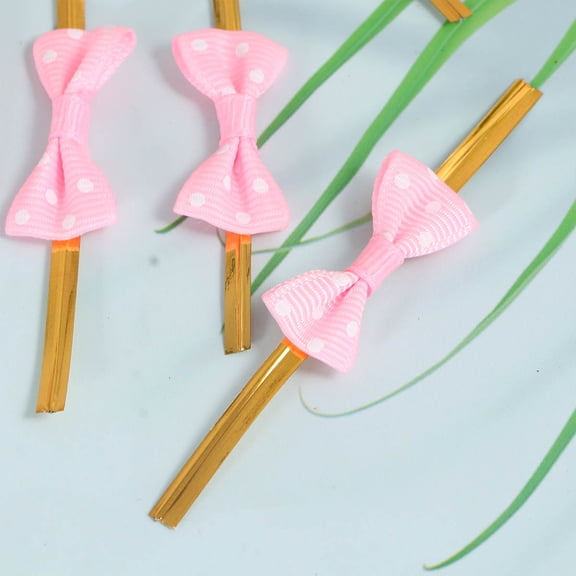 Masteelf 20pcs Pink Gift Ties with Ribbon Dot Bows for Candy Bags Packing Gifts 6.5cm x 3.5cm