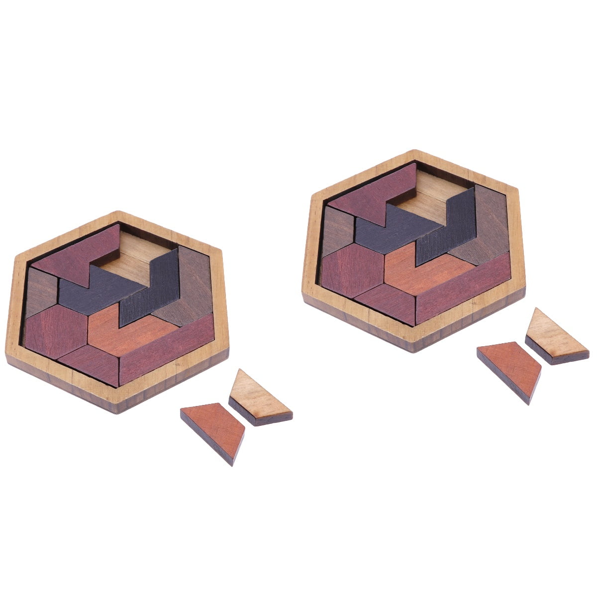 Masteelf 24 pcs Hexagon Tangram Jigsaw Puzzles Wooden Puzzle Games ...