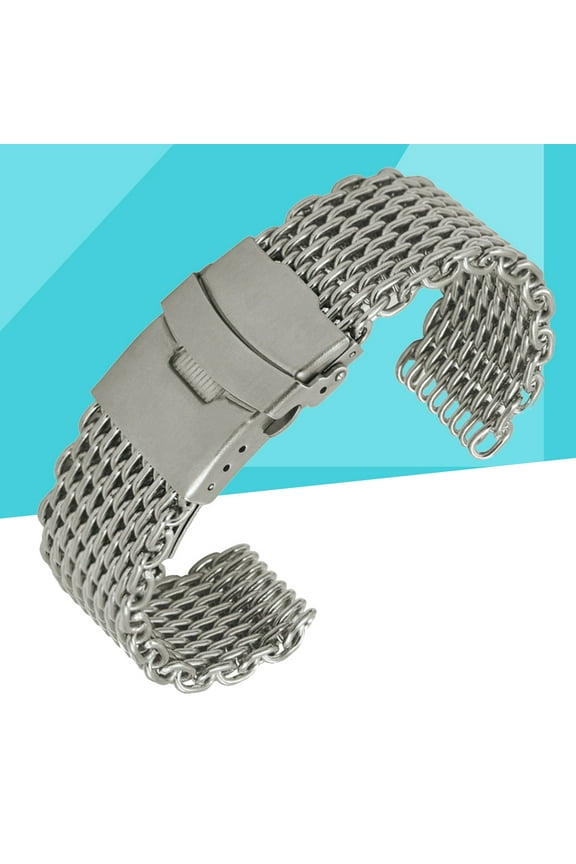 24mm Shark Mesh Stainless Steel Watch Band Strap Folding Clasp Watchband (Long Pattern Silver)